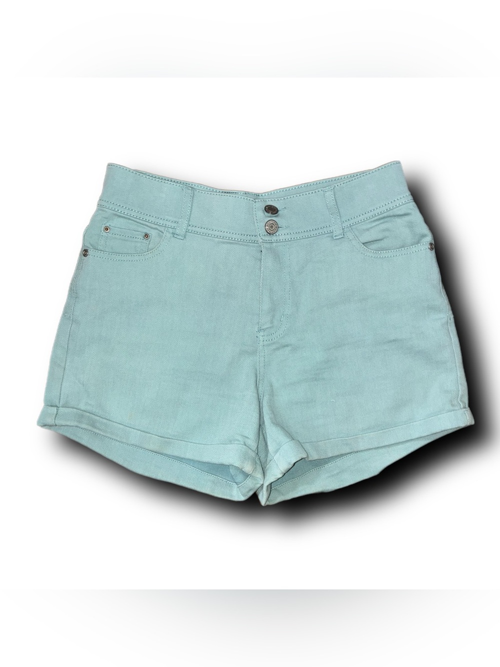 New York & Company Light Aqua/Mint Green Denim Shorts with Cuffed Hem